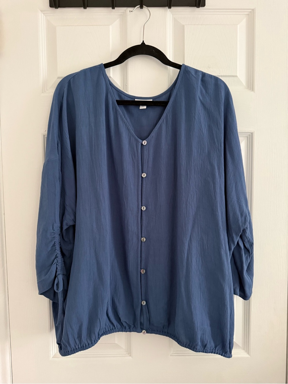 J. Jill Slate Blue Relaxed V-Neck Top with 3/4 Length Sleeves - Like New - 3X